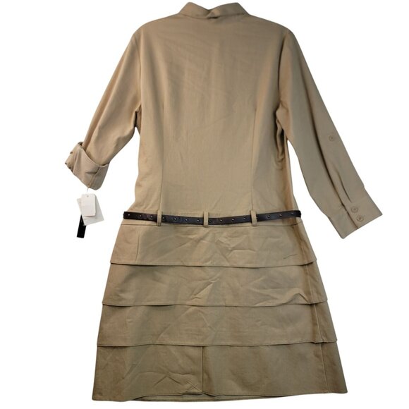 Sharagano Shirt Dress 14 Safari Button Front Roll Sleeve Detachable Belt New - Picture 3 of 11